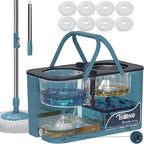 Spin Mop and Bucket System,Separates Dirty and Clean Water,4-Chamber Design,Mop and Bucket with Wringer Set,Wet & Dry Use,Best Home Floor Cleaning Tools with 8 Replacement Mop Heads,4X Wheel