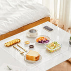 Oversize Extra Large King Size Bed Tray for Eating Big Clear Acrylic Serving Tray with Handles 24x24 Inch -Spill Proof- Decorative Countertop Organizer for Ottoman,Bed,Party, Butler Tray