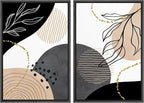 SIGNFORD Framed Canvas Print Wall Art Set Mid-Century Nordic Geometric Ring Plants Abstract Shapes Illustrations Modern Art Decorative Bohemian for Living Room, Bedroom, Office - 16"x24"x2 Black