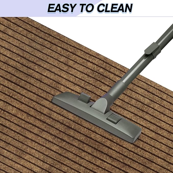Custom Size Backed Non-Slip Area Rugs Runner, Easy Clean, Waterproof Runner Rugs for Hallway Entryway, Kitchen, Laundry, 4FT x 82FT, Brown Stripe