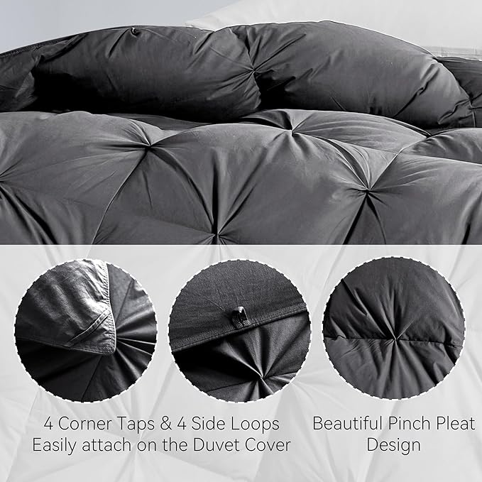 SNOWMAN Premium Down Comforter King Size, Luxurious All Season Duvet Insert with Cotton Blended Fabric, 44oz Fill Weight Pinch Pleat Design Hotel Bedding Comforter (Grey,106"x90")