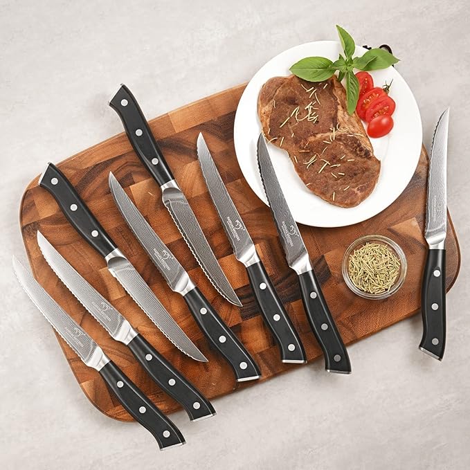 NANFANG BROTHERS Damascus Kitchen Knife Set, 18-Piece with Block, Ergonomic Handles, Carving Fork, Sharpener, Shears