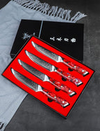 Steak Knives Set of 4, Ultra Sharp Non Serrated Kitchen Steak Knife 5 Inch - Damascus Steel & Resin Handle - Xuan Series (Sunset Red)