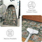 RUGSURE Washable Area Rugs - Perfect for Living Room, Bedroom, Kids Room, Nursery - Stain & Water Resistant Non-Slip, Pet & Child Friendly, Vintage Tribal Area Rugs (Green, 9' x 12')