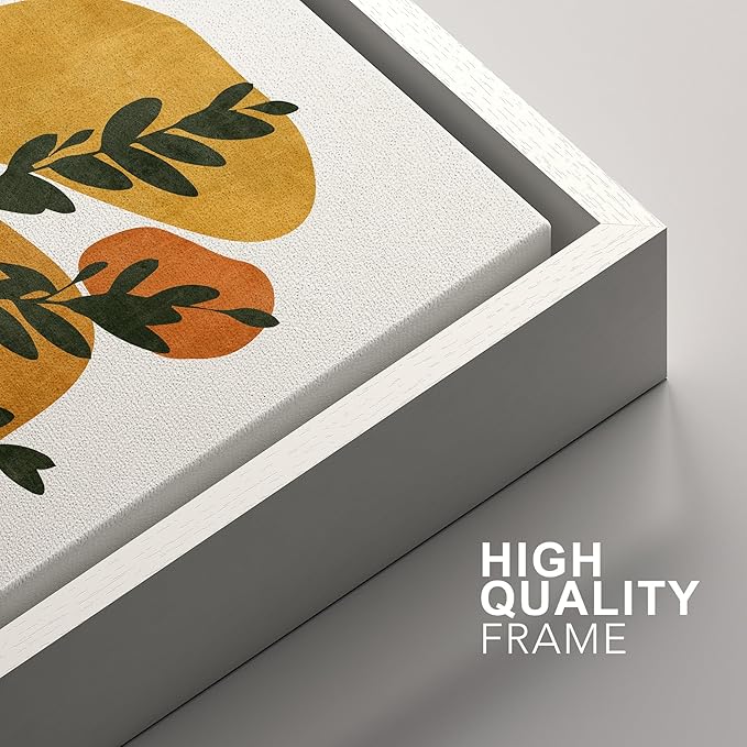 SIGNFORD Framed Canvas Print Wall Art Set Mid-Century Forest Fern Leaf Collage Abstract Shapes Illustration Modern Art Decorative Nordic Nature for Living Room, Bedroom, Office - 24"x36"x2 White