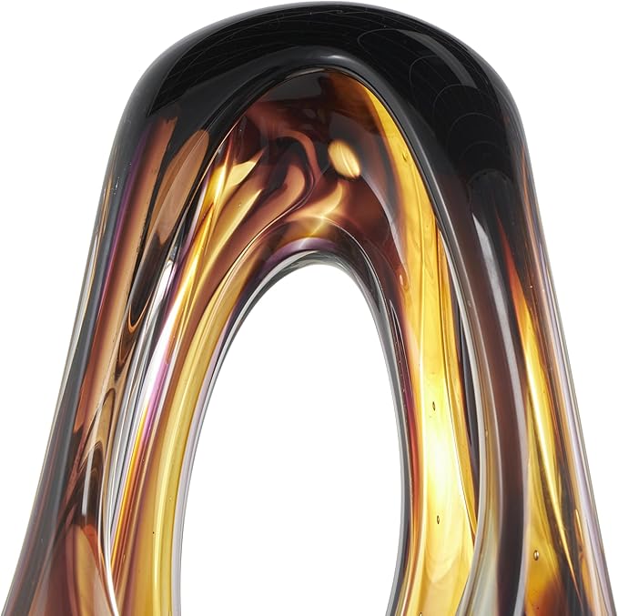 Deco 79 Glass Abstract Decorative Sculpture Cutout Home Decor Statue with Pink and Amber Accents, Accent Figurine 9" x 6" x 20", Yellow