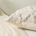Set of 2 Soft Moroccan Throw Pillow Covers 22x22 Inch Plush Boho Decorative Pillow Cover Accent Cushion Case for Couch Sofa Bed, Beige