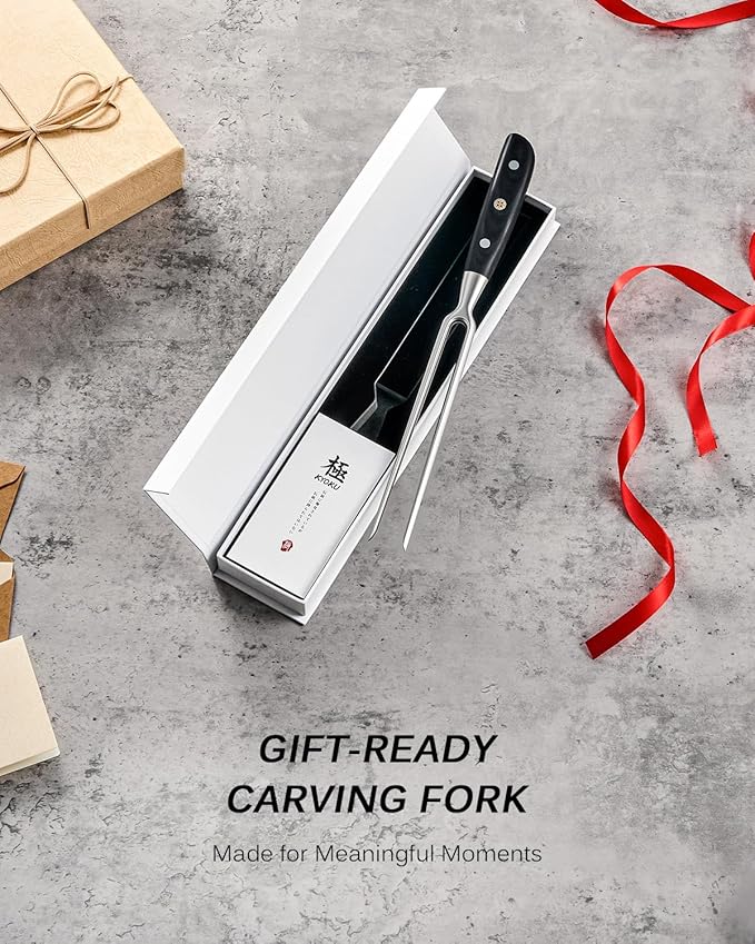 KYOKU Kitchen Carving Fork, 8 in. Japanese Turkey Carving Fork for Meat Cutting, Full-Tang Meat Fork with Pakkawood Handle Mosaic Pin, Stainless Steel Kitchen Fork for Picnic Barbeque Catering