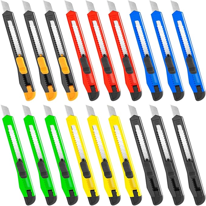 18 Pack Box Cutter, Utility Knife with 9MM Snap-Off Blade, Lightweight Razor Knife for Home, Office, Crafts, Box Cutter Knife Exacto Knife Perfect for Boxes, Carton, Cardboard