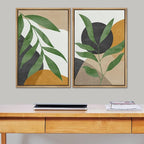 SIGNFORD Framed Canvas Print Wall Art Set Geometric Mid-Century Plant Collage Abstract Shapes Illustration Modern Art Decorative Nordic Nature for Living Room, Bedroom, Office - 24"x36"x2 Natural