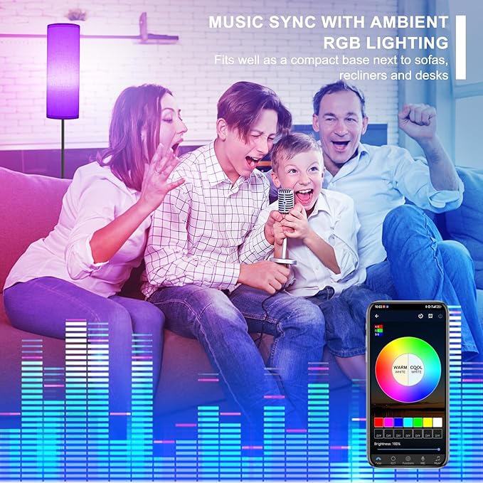 FRIDEKO HOME 2 Pack Floor Lamps for Living Room, Dimmable Colors Temperature & Brightness, Modern Floor Lamp with Remote, Tall Standing Lamps for Living Room Bedroom Office, Beige Shade 9W Smart Bulb