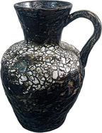 Rustic Pottery Ceramic Vase - Vintage Farmhouse Style Decor, White Grid Ceramic Vases for Home Decor, Modern Farmhouse Decor (White Black)