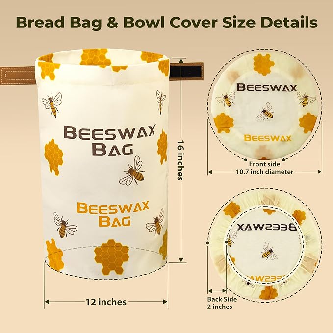 OHIYO Beeswax Bread Bags for Homemade & Reusable Bowl Cover for Proofing, Elastic Sourdough Bowl Cover, Bread Baker Set