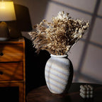 8 Inch White Ceramic Vase - Rustic Vintage Decorative Vase for Home - Farmhouse Pottery Vase for Flowers - Modern Vintage Dining Table Centerpiece， Lyeec Vases Set