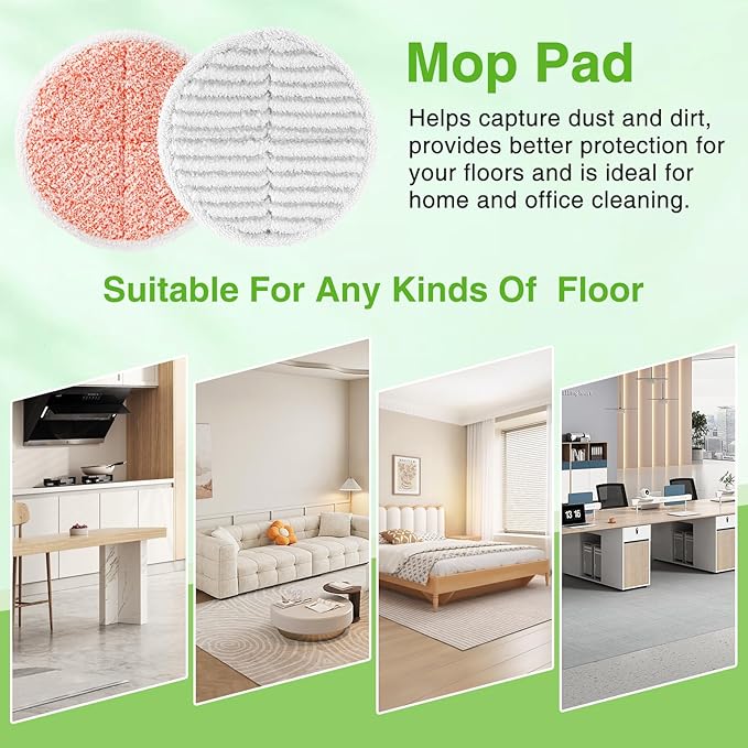 8 Pack Mop Pads Replacement Compatible with Bissell Spinwave 2124, 2039A, 2307, 23157, 23159, 20393, 20399 Hard Floor Spin Mop, 2 Soft Pads, 4 Scrubby Pads, 2 Heavy Scrub Pads