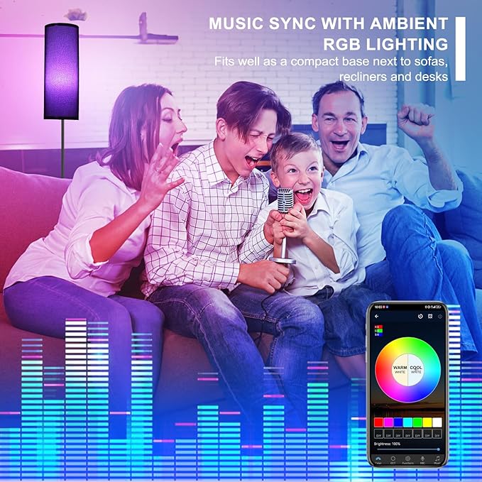 FRIDEKO HOME Floor Lamp with Black Shade, Dimmable Colors Temperature & Brightness, Floor Lamps for Bedroom Living Room, Tall Standing Lamp for Halloween Home Corner Decor, 9W Smart Bulb, Foot Switch