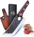 TOMBRO Meat Cleaver - 6.7" Heavy Duty Butcher Knife, High Carbon Steel Chef Knife,Full Tang Bone Chopper Meat Knife with Sheath for Outdoor Camping, BBQ, Kitchen