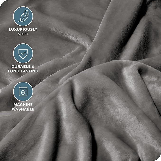 Bare Home Fleece Blanket - Giant Size - Ultra-Soft Lightweight for Bed, Sofa, and Couch - Luxury Microplush - Cozy Warm Blanket (Giant, Grey)