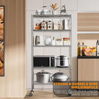 YNN Storage Shelves,1750Lbs 5 Tier Heavy Duty Metal Rolling Shelving Unit with Wheels & 8 Hooks, Adjustable Garage Wire Rack for Kitchen, Bathroom,Industrial,Pantry(36" W x 14" D x 72" H, Chrome)