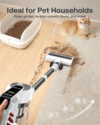 Cordless Vacuum Cleaner, 40Kpa 45Mins Vacuum Cleaners for Home, 8-in-1 Lightweight Stick Vacuum with Powerful Suction, Anti-tangle Wireless Vacuum for Carpet, Tile, Pet Hair, Hardwood Floors, White