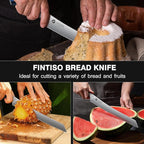 FINTISO Bread Knife 10 Inch, Serrated Bread Cutter with Razor Sharp Japanese High Carbon Stainless Steel Blade & G10 Ergonomic Handle, Wavy Edge Knife for Bread, Cake & Pastries, Ideal Baking Gift