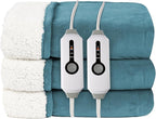 Electric Heated Blanket Queen Size 84"x90" - Coral Fleece & Sherpa Fabric Dual-Sided, 4 Heat Settings & 10 Hours Auto Off, Soft Warming Throw for Home, Office, or Bed, Machine Washable, Lake Green