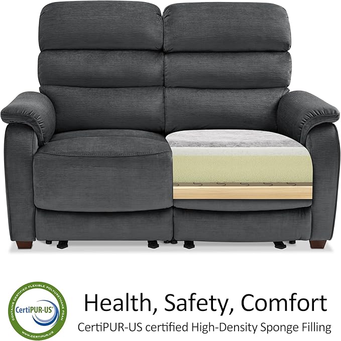 MCombo Zero Wall Recliner Loveseat, Power Recliner Loveseat with Adjustable Headrest, USB A & C Charge Ports, Wood Legs, for Living Room, RVs, Small Spaces (Fabric, ST258M1, Dark Grey)