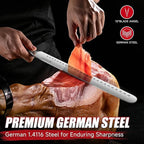 KEEMAKE Carving Knife Set - 12" Brisket Knife & 10" Butcher Knife & Boning Knife Set for Meat Ham Cutting Razor Sharp German Steel with Ergonomic Handle Full Tang Design