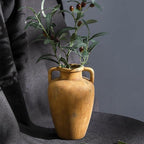 Ceramic Flower Vase with 2 Handles, 8.85 inch Tall Terracotta Rustic Farmhouse Vase, Wide Mouth, for Home Decor, Dining Table, Living Room, Kitchen, Office