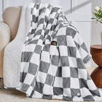 Heated Electric Blanketc Throw, 50X60 Heating Blanket with 10 Heat Level & 8 Hour Auto Off for Lap, Light Gray Checkered Plaid Sherpa Blankets Warmer Gift for Couch Grandma Women Adults Washable, ETL