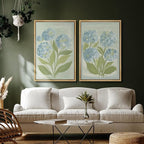 SIGNFORD Framed Canvas Print Wall Art Set Soft Hydrangea Pair Light Blue Florals with Green Leaves Illustration Modern Art Decorative Nature for Living Room, Bedroom, Office - 16"x24"x2 Natural