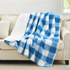 Cozy Bliss Luxury Sherpa Throw Blanket for Couch, Premium Reversible Buffalo Plaid Thick Throw, Warm Cozy Soft Blanket for Home and Gifts (Light Blue, 50" x 60")