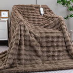 Heated Blanket Electric Throw- 50"x60" Soft Thick Bubble Electric Blanket for Sofa with 5 Heat Levels & 4 Hours Auto-Off Overheat Protection, Warm Cozy Gifts, Beige