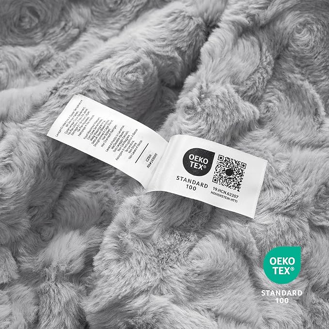 Cozy Bliss Faux Fur Throw Blanket for Couch, Fuzzy Soft Plush Thick Warm Fluffy Reversible Wave Textured Blanket for Sofa Bedroom Living Room, 55 * 70 Inches Grey