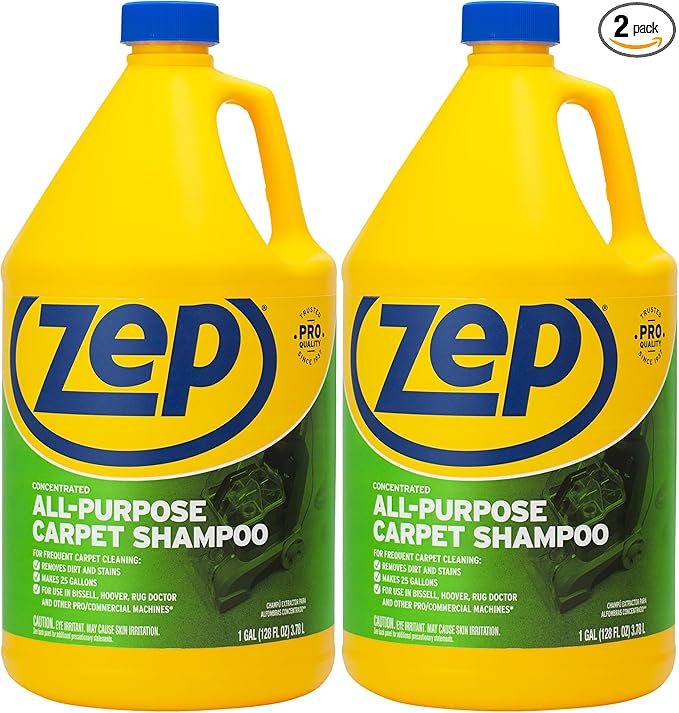 Zep All-Purpose Carpet Shampoo Concentrate Cleaner - 1 Gallon (Case of 2) ZUCEC128 - Professional Formula Removes Dirt and Stains