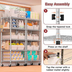 PrimeZone 4 Pack Steel Storage Wire Shelving 5 Tier Metal Shelves with Wheels,Adjustable Kitchen Utility Shelving Unit,Pantry Rack Rolling Metal Shelf Laundry,Chrome 24" Wx18 Dx75 H