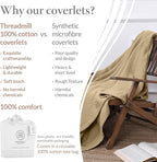 Threadmill Luxury Cotton Blankets for Twin Size Bed | All-Season 100% Cotton Twin Blanket for Bed | Aster Jacquard Lightweight, Soft & Cozy Coverlet, 350GSM, 68 x 90 inches | Beige