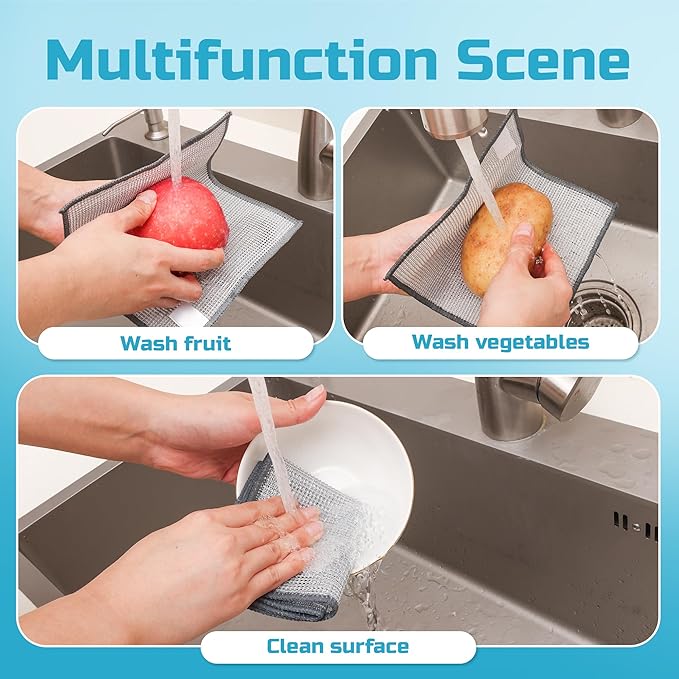 Forggon12 Pcs New Upgrade 3-Layer Metal Dish Cloth, No Scratches and No Odor, Multipurpose Wire Dishwashing Rag for Wet and Dry, Kitchen Cleaning DishRags,Sinks,Dishes,Stove Top, Dimensions(7.08X8.86)