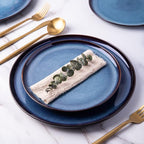 LERATIO Ceramic Plate Set of 6,8.5 Inch Reactive Glaze Light Weight Porcelain Salad Plates,Modern Shape Dinnerware Dishes Set for Kitchen,Microwave&Dishwasher&Oven Safe,Resistant-Indigo Blue