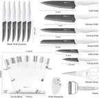 Wanbasion 16Pcs Kitchen Knife Block Set with Sharpener, Sharp Kitchen Knives Set with Block, Stainless Steel Knife Set with Block Dishwasher Safe White