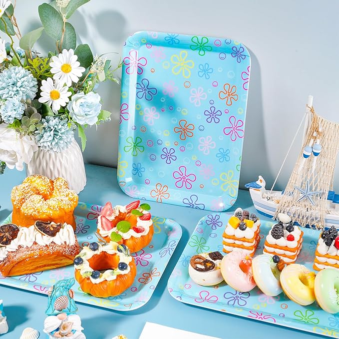 3Pcs Cartoon Sponge Serving Trays Under the Sea Flower Bubble Reusable Serving Dishes for Ocean Birthday Party Sharing Snacks Fruit Dessert, 13 x 10 Inch