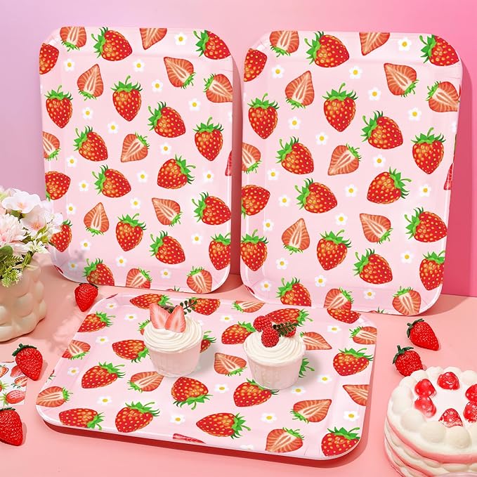 3Pcs Strawberry Serving Trays Red Pink Berry Flower Platter Cute Fruit Serving Dishes for Birthday Baby Shower Party Sharing Snacks Fruit Dessert Candy
