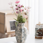 Blue and White Vase, Vintage Blue Ceramic Flower Vessel,Ceramic vases for Home Decor,Vintage Green and Beige for Console Table Mantle Chinoiserie Decor (Retro-02, Large)