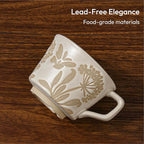 Ceramic Coffee Mug, 12 oz Novelty Unique Teacup with Handle, Stoneware Cup for Tea Mocha Latte Cappuccino Espresso (Set of 4, Butterfly Grass Ivy and Leaf)