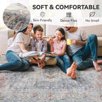 Pink Slate Blue Washable 5x7 Area Rugs for Living Room Rug Bedroom Rug-Carpet Vintage Traditional Dining Room Rugs Office Soft Comfortable Non Slip