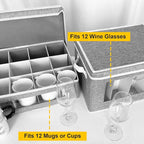 homyfort Mug and Wine Glass Storage Box with Dividers, Stemware Storage Cases and Coffee Cup Storage Organizer, China Crystal Storage Containers Hard Shell for Glassware Protection and Moving (Grey)