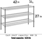 14" Deep x 42" Wide x 27" Height Wire Shelving Kit | 3-Tier | NSF Commercial Storage Rack Unit