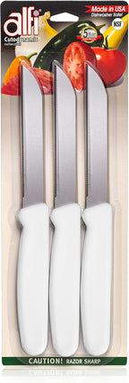 Alfi All-Purpose Knives Aerospace Precision Pointed Tip - Home And Kitchen Supplies - Serrated Steak Knives Set | Made in USA (Classic White)