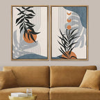 SIGNFORD Framed Canvas Print Wall Art Forest Plant Silhouettes & Mid-Century Symbols Abstract Shapes Illustrations Modern Boho Nature Chic for Living Room, Bedroom, Office - 16"x24"x2 Natural