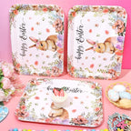 3Pcs Easter Serving Trays 13 x 10 Inch Watercolor Bunny Egg Flower Platter Vintage Spring Rabbit Serving Dishes for Serving Food Snacks Cookies Dessert Party Supplies